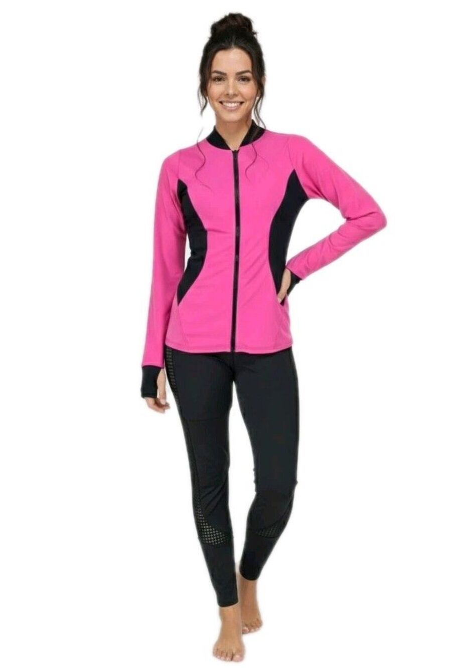Funky Diva Women's Dancetech Side Mesh Leggings & Athletic Jacket Set Hot Pink